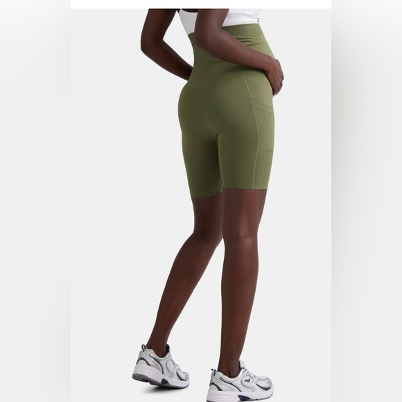 Time & Tru Maternity Bike Shorts Olive Green High Waist Size S NWT - Picture 2 of 7